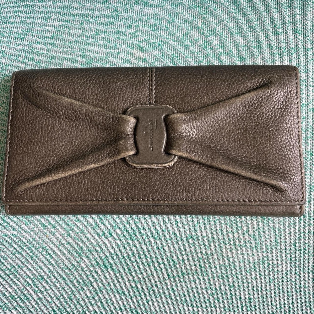 Salvatore Ferragamo Brown Leather Wallet with Bow Detail